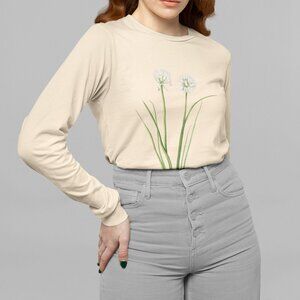 Wild Chives Vintage Floral Print Long Sleeve Graphic Tee T-shirt S M L XL